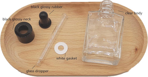 Glass Bottle for Essential Oils, 1 oz Small Empty Drop Bottle, 30ml Square Glass Lab Dropping Container (Clear, 12PCS)