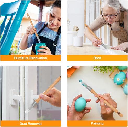 3 Pcs Small Trim Brush 0.75 Inch, Round Paint Brush for House Wall Edges and Wooden Furniture Coloring