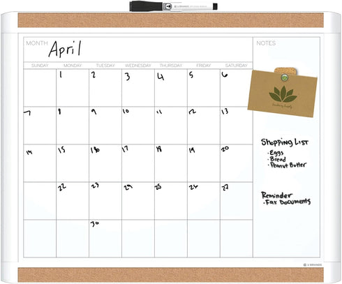 U Brands PinIt Combination Dry Erase Board with White Frame, Office Supplies, Includes Marker and Magnet, 16” x 20”
