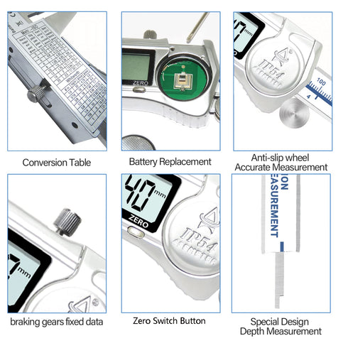 Digital Caliper, 6 Inch Measuring Tool, IP54 Waterproof, Large LCD Screen, Electronic Micrometer