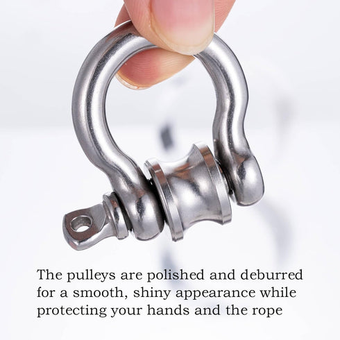 10 Pack Mini Stainless Steel Pulley D Ring Shackles, Removable U-Shaped Pulley for 1/4 Inch Wire Rope