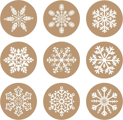 Ruisita 600 Pieces Kraft Snowflake Stickers, Self Adhesive Labels for Christmas Winter Favor Seals