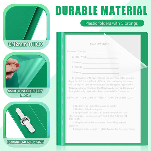 Teling 48 Pcs Clear Front Report Covers with Prongs, Plastic Presentation Folders, 3 Prong Resume Portfolio Folder for