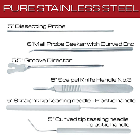20 Pcs Advanced Stainless Steel Biology Lab Dissection Kit Set, 12 Instruments, 8 Blades