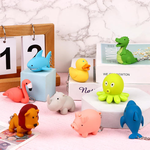 9 PCS Nurse Flashlight Keychain Set with Animal Designs: Dolphin, Lion, Flamingo, Dinosaur, Shark, Rhino, Octopus,