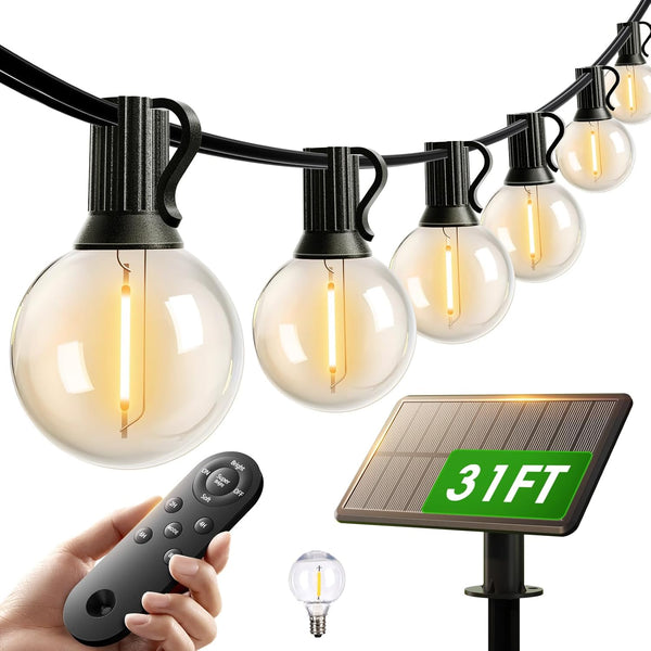 addlon 25FT Solar Powered Outdoor String Lights Waterproof with Remote, G40 Solar