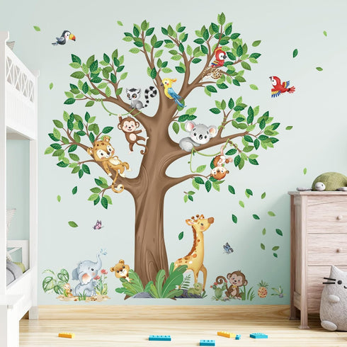 decalmile Large Jungle Animal Tree Wall Decals Giraffe Koala Leopard Safari Wall