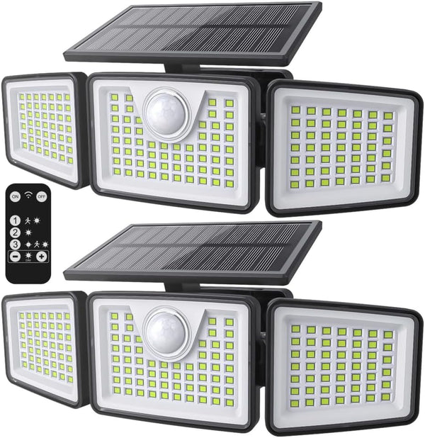 daphino 2500LM Solar Lights Outdoor with Motion Sensor,3 Head 270 Wide Angle