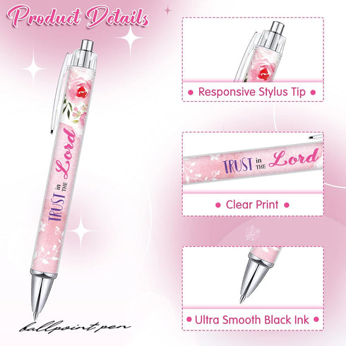 Tinlade 10 Pieces Christian Pens for Women Religious Ink Pens Inspirational Quotes Pens Bible Verse Ballpoint Pens Funny Office Pens Retractable Ink Pens for Women Men Coworker(Fresh Flower) by Tinlade