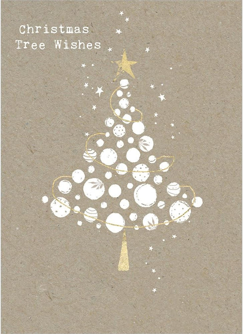 Tree-Free Greetings Holiday Greeting Cards, White Christmas Tree, Vintage Brown Recycled Paper, Boxed Note Card Set,