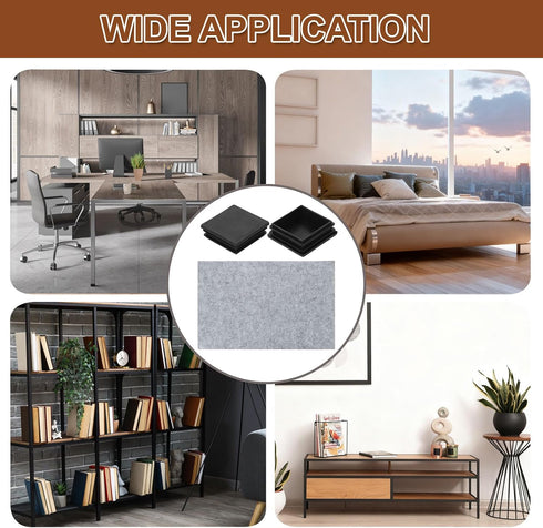 4 50mm/1.97" uxcell Pcs Square Plastic Plugs with Furniture Felt Pad, Tubing End Caps Furniture Leg Inserts for Metal