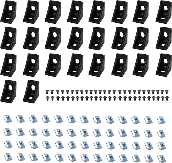 26pcs 2020 Corner Bracket Connector Aluminum Extrusion Hardware with T Nuts and Screws for 8020 Profile