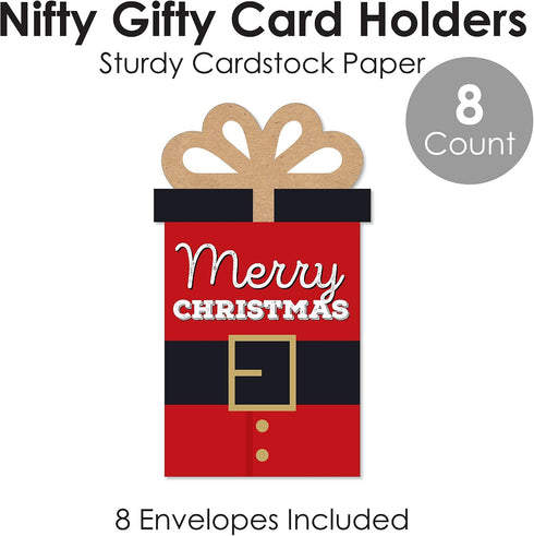 Set 8 Big Dot of Happiness Jolly Santa Claus, Christmas Money and Gift Card Sleeves, Nifty Gifty Christmas Gift Card