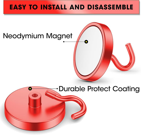 VNDUEEY Heavy Duty Magnetic Hooks, 110 Lbs Strong Neodymium Metal Hooks for Fridge, Hanging, Toolbox, Coat and Storage