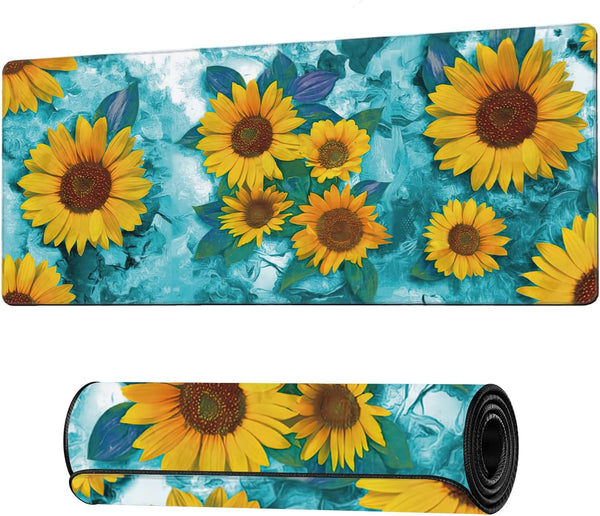 Modern Abstract Art Sunflowers Gaming Mouse Pad, XXL Large Desk Mouse Pad with Stitched Edges, Waterproof