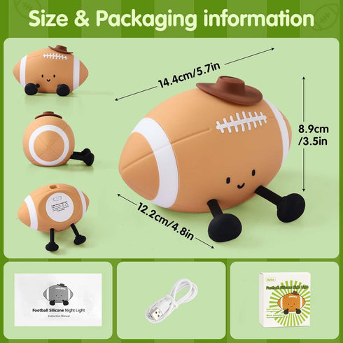 Dimmable 116 Bailey Baby Football Squishy Silicone Night Light, Touch Light Up Football for Kids & Toddlers, Soft Glow
