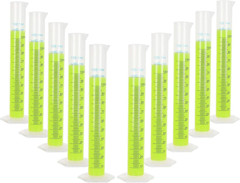 LANIAKEA 100ml Plastic Graduated Cylinder, 10 Pack with 2-Sided Measuring Lines for Lab Use