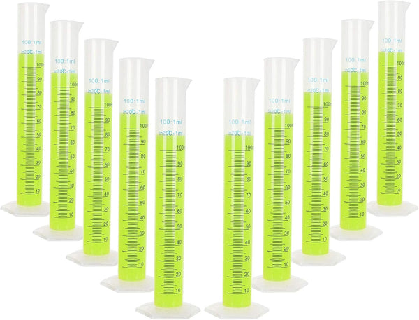 LANIAKEA 100ml Plastic Graduated Cylinder, 10 Pack with 2-Sided Measuring Lines for Lab Use