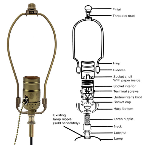 RTNLIT Lamp Rewire Kit, Make a Lamp Repair Wiring Kit, Includes Light Socket Matching Cord Harp Hardware for DIY Table