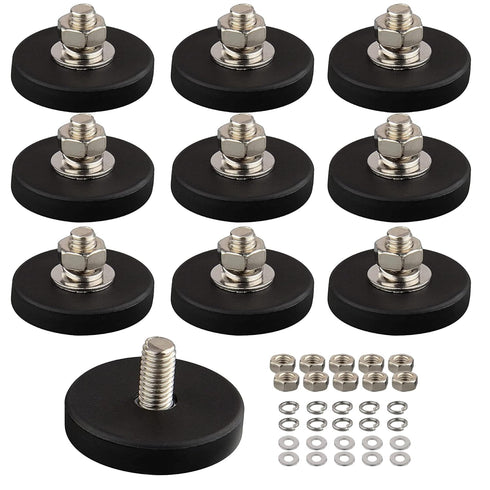 ULIBERMAGNET 10Pack Anti-Scratch Neodymium Magnet with Rubber Coated and M6 Male Thread,Super