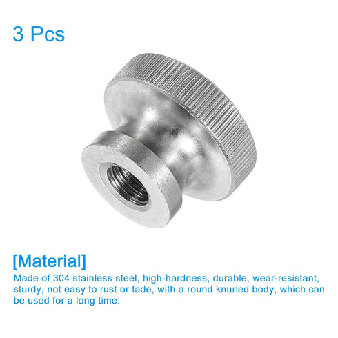 uxcell Knurled Thumb Nuts, 3Pcs M8 x D24mm x H16mm Stainless Steel Round Knobs Fasteners for 3D Printer Parts