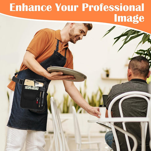 Solaradgy Premium Server Pouch, Beautyflier Waist Apron for Cash Adjustable Belt Waitress Apron with Pockets & Buckle