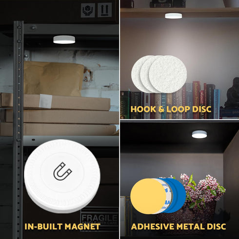 2 Pack, Dimmable Closet, 2600mAh DAZZY DOT Rechargeable Puck Lights Cool WhiteTouch Light Stick on for Portable Night
