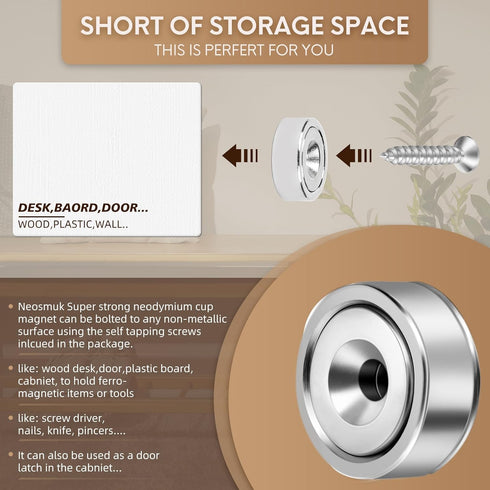 Screws,22lbs+ Countersunk 5 Pack Neosmuk Magnets with Heavy Duty Rare Earth Neodymium Mounting Magnets with Holes