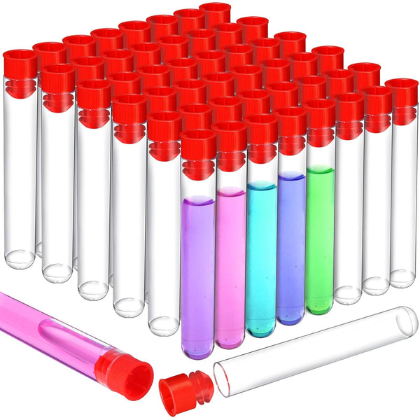 Teenitor 50 Pcs Test Tubes, 16×100mm Clear Plastic with Caps for Lab, Plants, Beads, Party