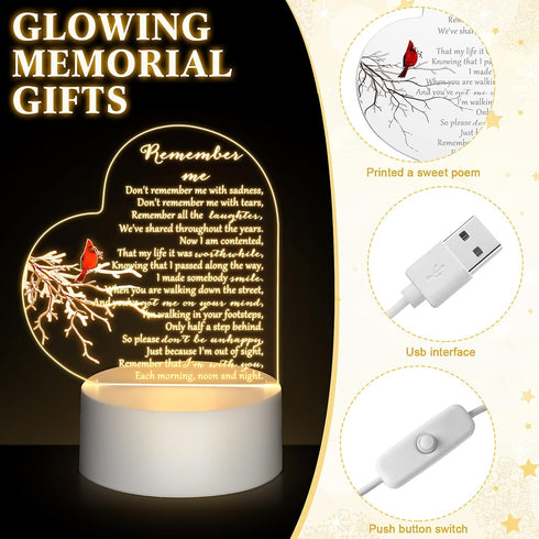 Coume Memorial Gift Night Light Clear Crystal Acrylic Heart Sympathy Gifts Sign LED Light Remembrance Bereavement Decor