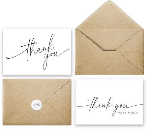 Thank You Cards with Envelopes & Matching Stickers, Bulk Pack of 100,