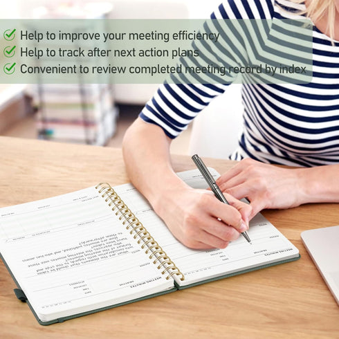 WEMATE Simplified Meeting Notebook for Work, 200 Pages, Office Supplies for Project Planner, PU Leather Hardcover