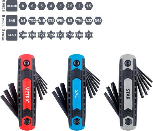 25-Piece Folding Hex Key Wrench Set, Metric 1.5mm - 8mm, SAE 5/64 - 1/4 , Cr-V Steel with Precise and Chamfered Tips