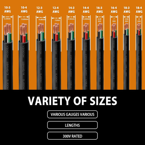 10ft 14/3 14 AWG Portable Power Cable, SJOOW 300V 14 Gauge Electric Wire for Motor Leads and Machinery