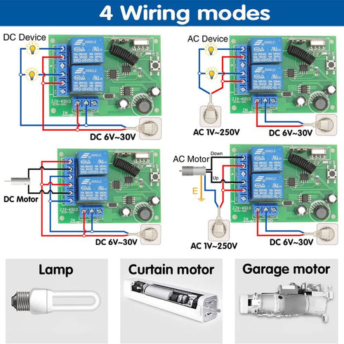 DieseRC DC 12V 24V 30V Secure Remote Control Switch: Universal Wireless 433MHz RF 10A Relay Receiver Board