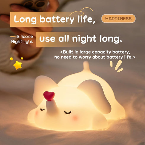 3 Dimmable Cute Love Elephant Night Light For Kids, LED Squishy Nursery Lamp Warm Brightness For Breastfeeding , Level