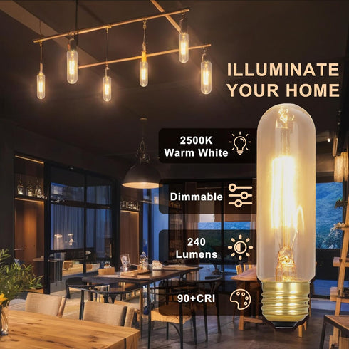 MMBGJKG 25 T10 Bulb, T10 Bulbs,Vintage Bulbs,Showcase lamp,Dimmable Bulb(6PACK) Watt Clear Tubular Incandescent Light