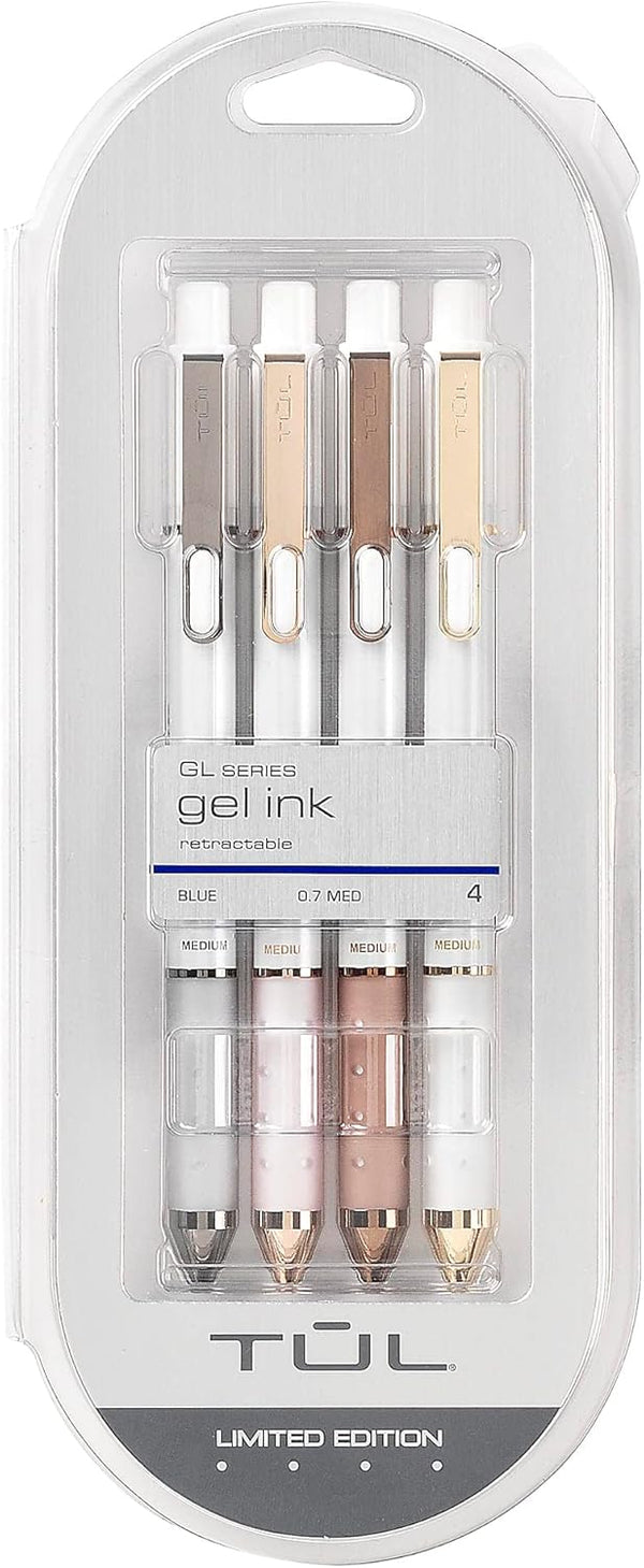 TUL Pearl Collection Gel Pens, Medium Point 0.7mm, Blue Ink, Pack of 4 with Pearl Barrel