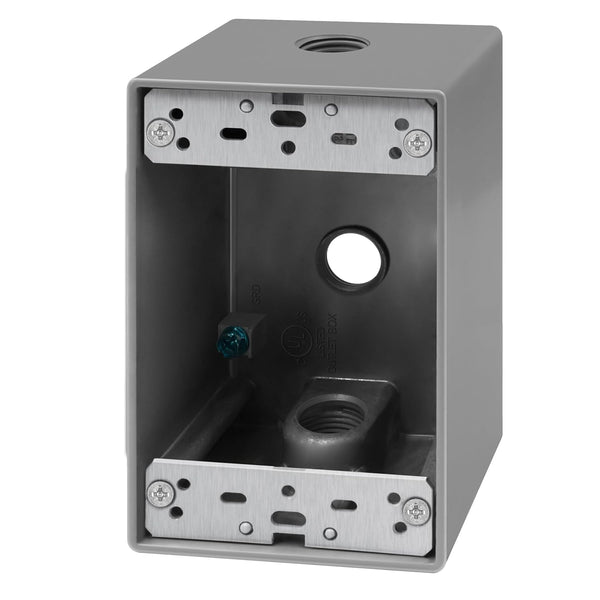 ENERLITES Weatherproof Outlet Box, Outdoor Electrical Box with Three 1/2-in Threaded Outlets, 1-Gang