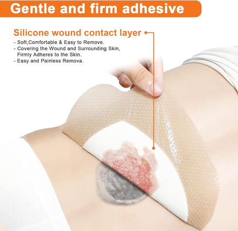 7.2''x7.2''(18cm x18cm) 5 Carbou Silicone Wound Care Products, Bordered Silicone Adhesive Sacral Foam Dressing,Silicone