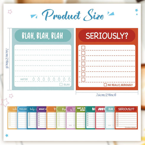 12 Pcs Funny Sticky Notes with Fun Messages 3 x 3 Inch Funny Work Notepads for Coworkers Self Stick Mini Notepads Small to Do List for Adults Office Supplies Set, 50 Sheet Each