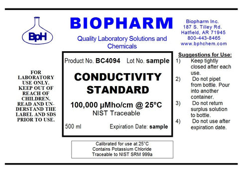 Conductivity Calibration Standard 3-Pack, 500 mL Each: 1,000 µS, 10,000 µS, 100,000 µS