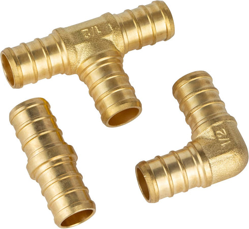ISPINNER PEX Fittings, 1/2 inch Straight Coupling (6pcs), Degree Elbow (6pcs), PEX Tee (4pcs), Brass Barb Crimp Fittings