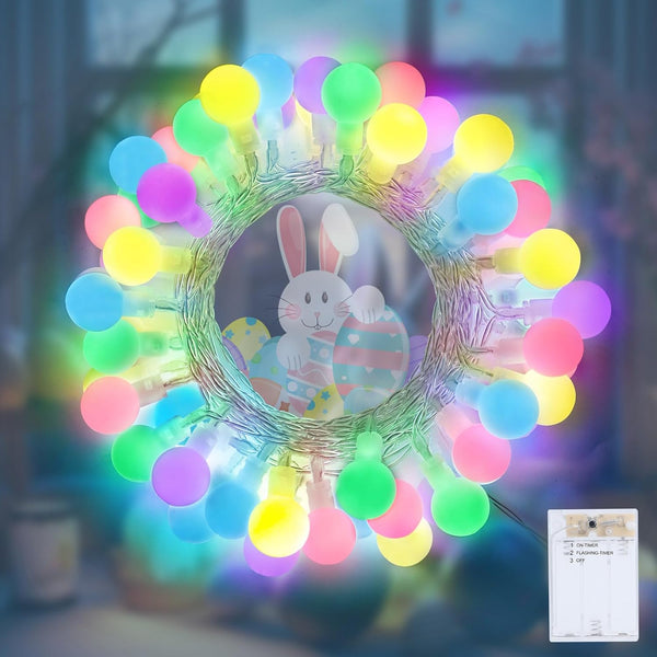 LYHOPE Easter Pastel Light, 19.3ft 60 LED Globe Decoration Lights, Battery Powered