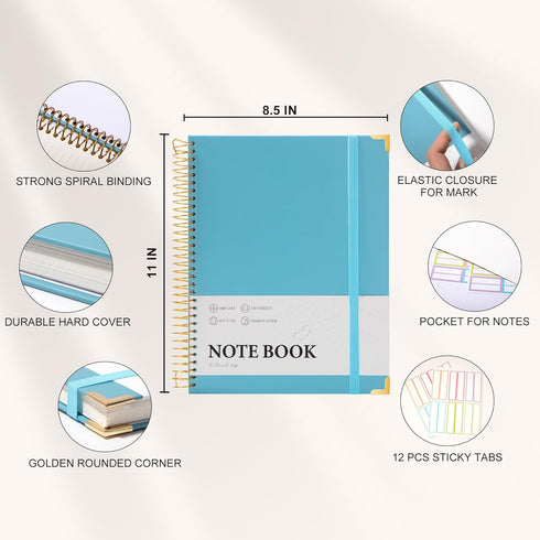 FLYING EAGLE Spiral Notebook, College Ruled, 8.5 X 11, 200 Pages, Large Hardcover Notebooks for School, Blue