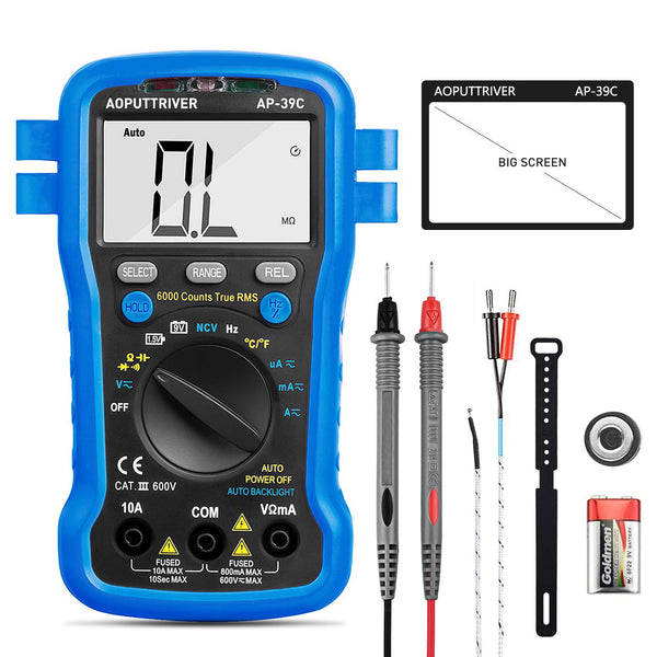 Smart Digital Multimeter: AC DC Voltage Current Meter 6000 Count, Auto Range Multi Tester for Electrical Measuring