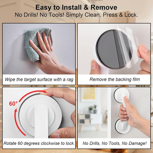2 Pack Suction Cup Door Handle for Glass Door, Bathroom, Mirror, Cabinet, Strong Vacuum Removable Suction Cup Door Grab