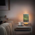 YANENDIE Green Starry Night Bedside Table Lamp, Nightstand Lamp with Linen Fabric Shade - Wooden LED Desk Lamps