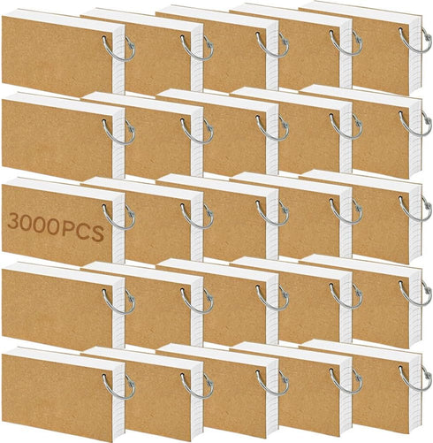Wenscis 3000 Pcs White Index Cards Bulk with Rings, 3x5 Inch Flash Cards