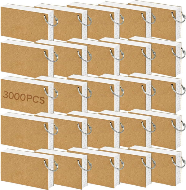 Wenscis 3000 Pcs White Index Cards Bulk with Rings, 3x5 Inch Flash Cards